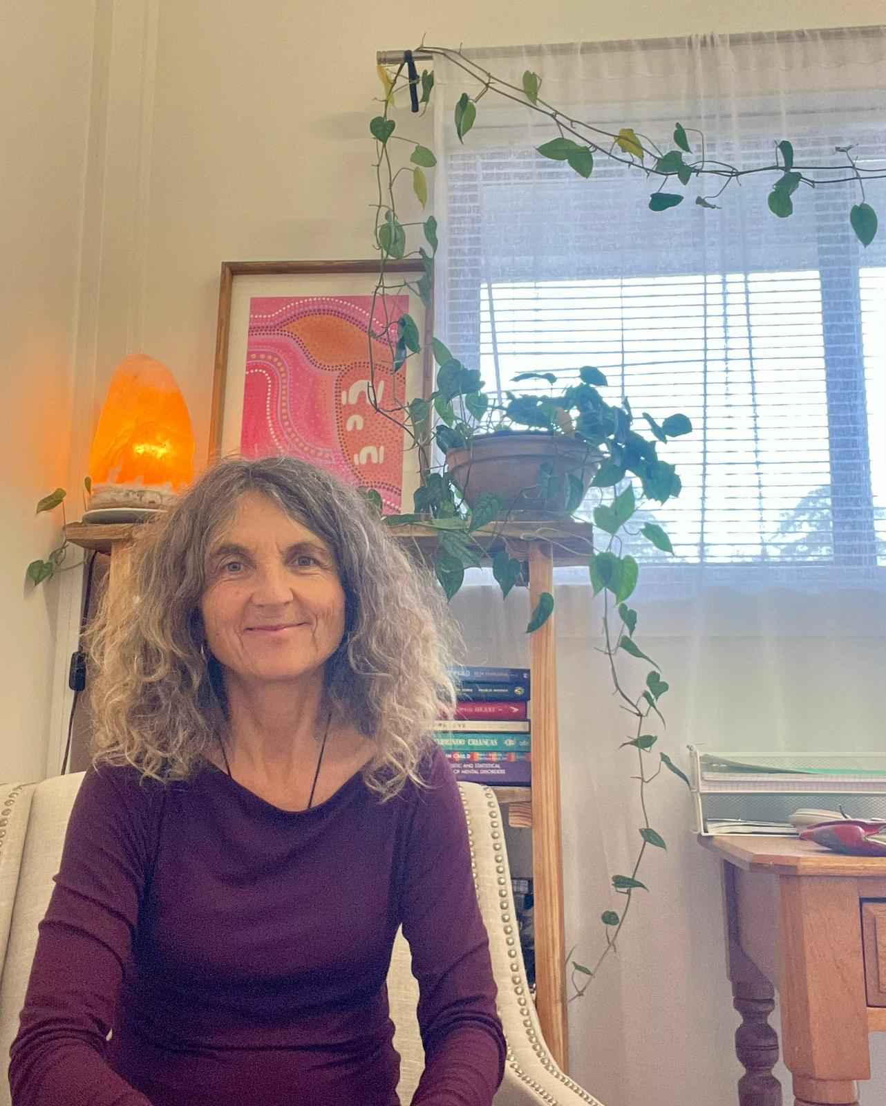 Kirsten Killenberger, qualified Psychotherapist and Arts Therapist, in her private consultation room near Ocean Shores in Byron Shire NSW.